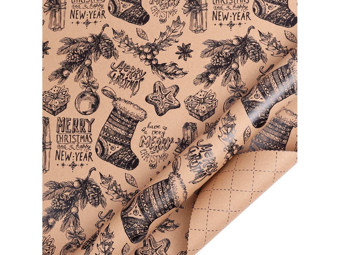 Papel de regalo navideño Chrui 1 rollo de papel kraft ecológico, 43 cm x 10 m (medias)
