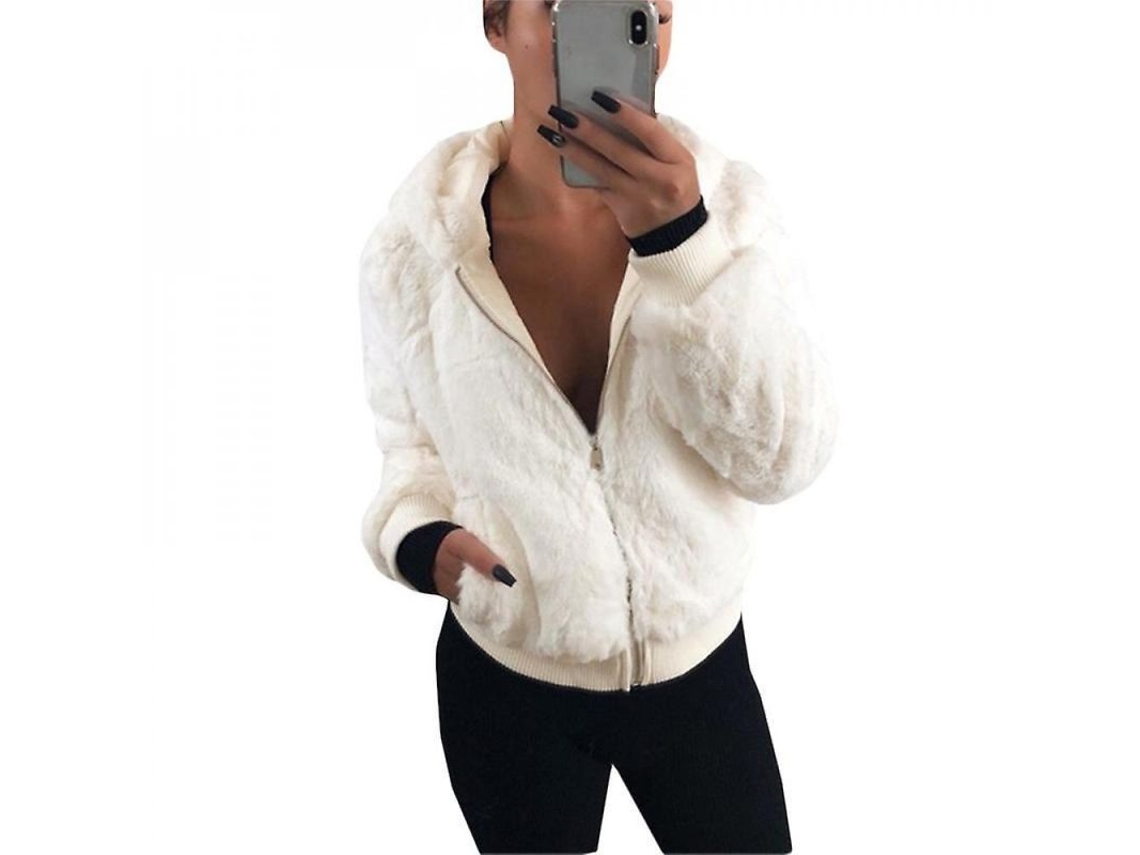 2026-chaqueta De Pelo Mujer Con Capucha Abrigo Polar Suave Outwear Xwn Xl Blanco
