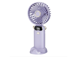 Ventilador portátil Digitallab plegable a 90°, 5 velocidades, pantalla digital y soporte, ultrasilencioso (morado claro)