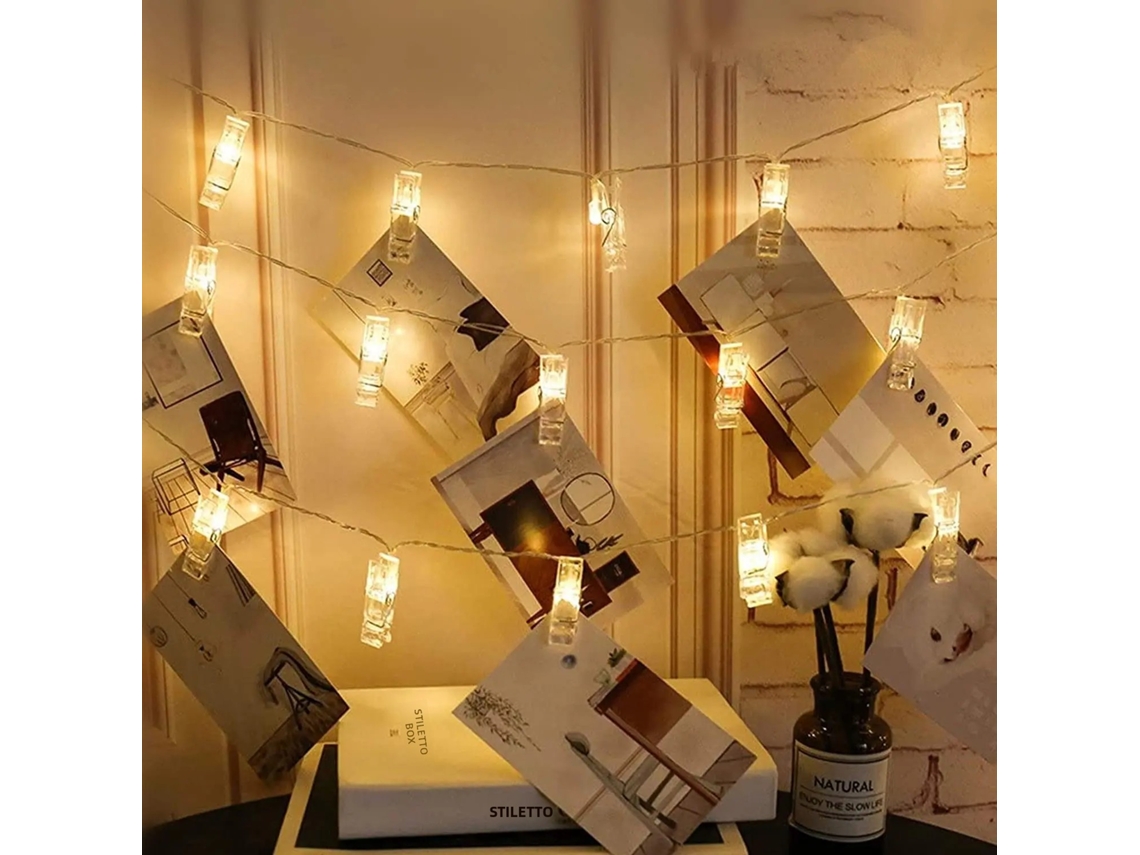 Guirnalda de luces LED para fotografía, alimentada por pilas AA. MDUG (6 m, 40 LED de luz blanca cálida).