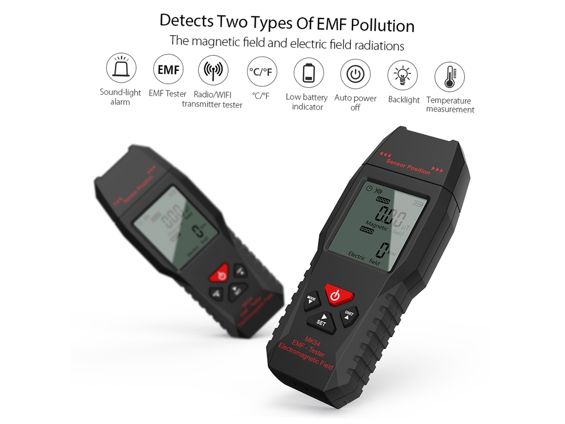 Medidor De Campos Electromagnéticos Portátil Mk54, Pantalla Lcd Digital, Detector De Campos Electromagnéticos, Comprobador De Radiación Con Alarma Y Temperatura.