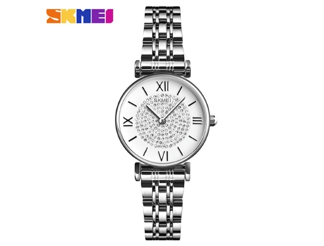 Reloj de pulsera analógico de cuarzo con diamantes para mujer, reloj de acero inoxidable para mujer, plateado LUUCOZK