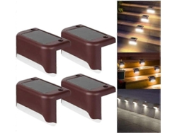 Rebe-4 Pack Luces Solares Para Escaleras Exteriores Led Impermeables Luces De Cerco Luz Fría Blanca