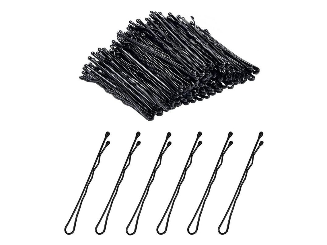 200 Unidades. Horquillas Negras Invisibles De 5,5 Cm Con Bolitas Pequeñas Para El Cabello De Mujeres Y Niñas.