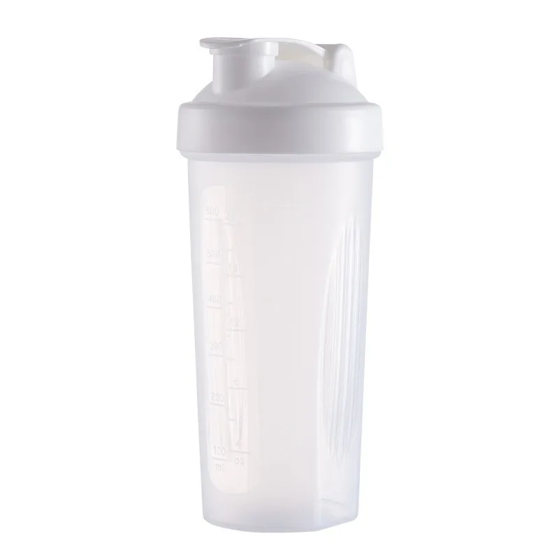 Botella portátil de 600 ml para proteína en polvo, a prueba de fugas, con báscula y vaso mezclador. MDUG (blanca)