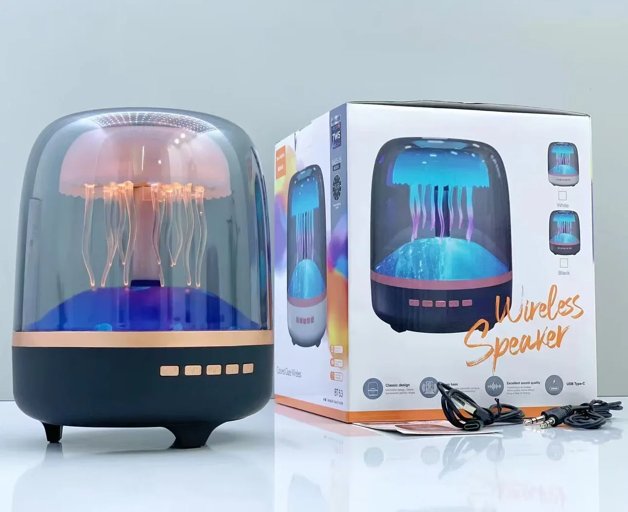 (negro) Subwoofer Jellyfish De Escritorio, Altavoz Inalámbrico Bluetooth De Alta Fidelidad Con Iluminación Rgb
