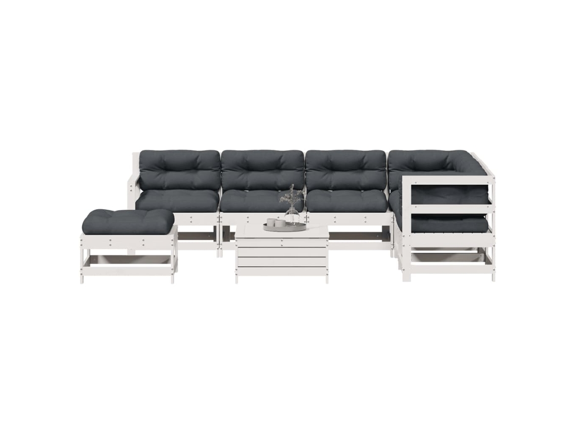 Maison Exclusive - Set Muebles Jardín Con Cojines 8 Pzas Madera Maciza Pino Blanco