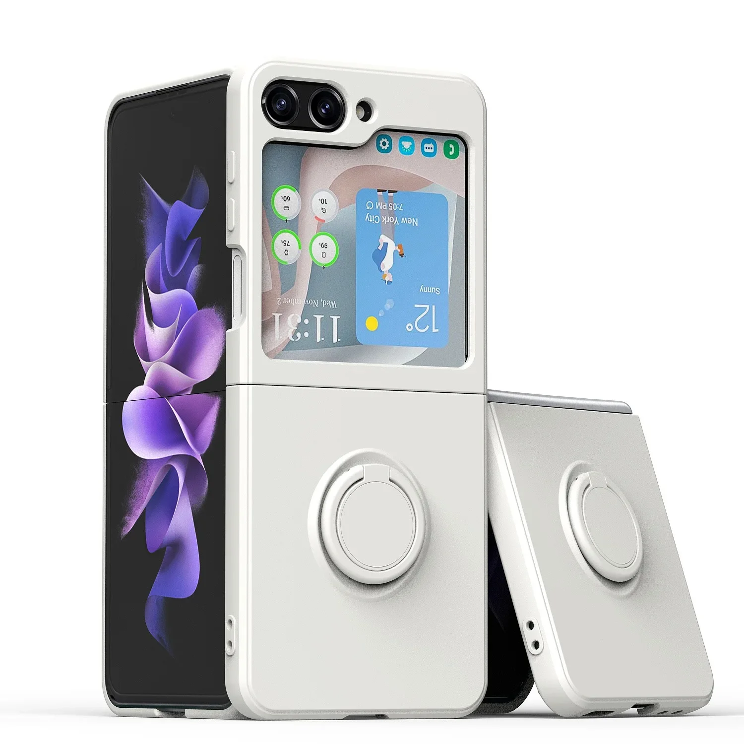 (blanco, Galaxy Z Flip 7) Funda Protectora De Silicona Líquida, A Prueba De Golpes Y Antideslizante, Soporte De Anillo, Material Tpu Suave.