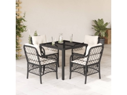 Juego de comedor de jardín de 5 piezas con cojines, mimbre sintético negro, DKD Home Decor