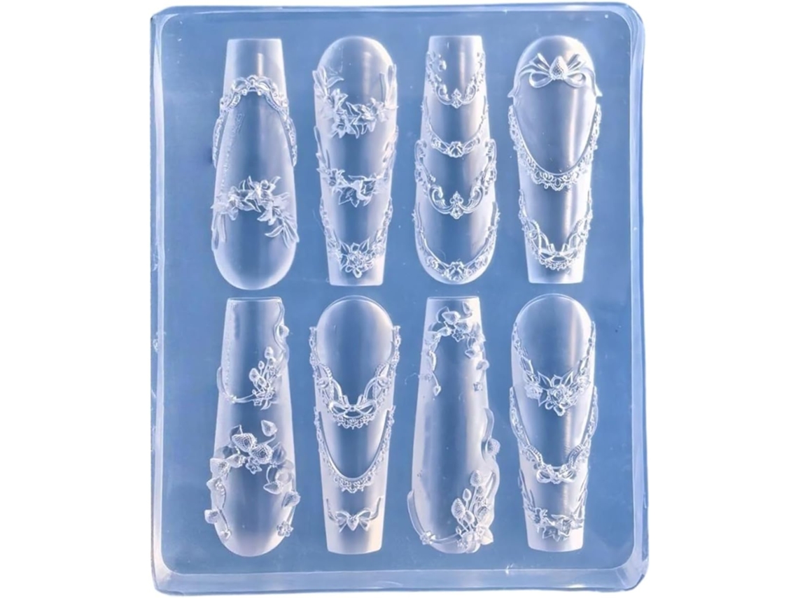Molde De Silicona Para Uñas Artísticas Con Intrincados Diseños Para La Decoración De Manicuras.