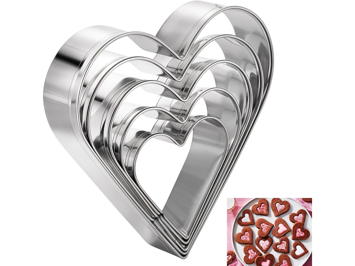 Set De 5 Cortadores De Galletas Corazón - Acero Inox - 5 Tamaños Diferentes