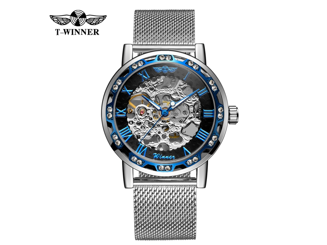 (estilo 12) Relógio Mecânico Com Pulseira De Malha, Corda Manual, Mostrador Com Numerais Romanos.