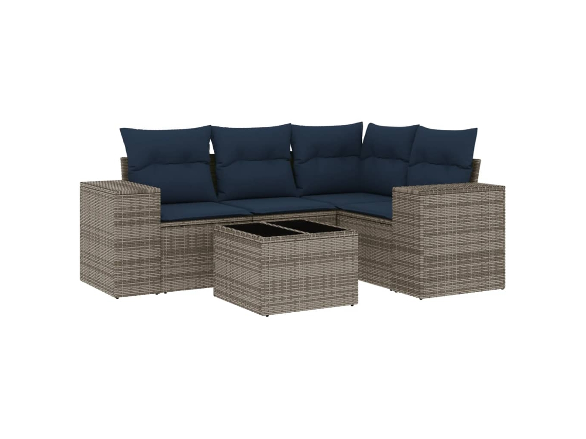 Maison Exclusive - Conjunto De Sofá De Jardín De 5 Piezas Con Cojines, Poliratán Gris