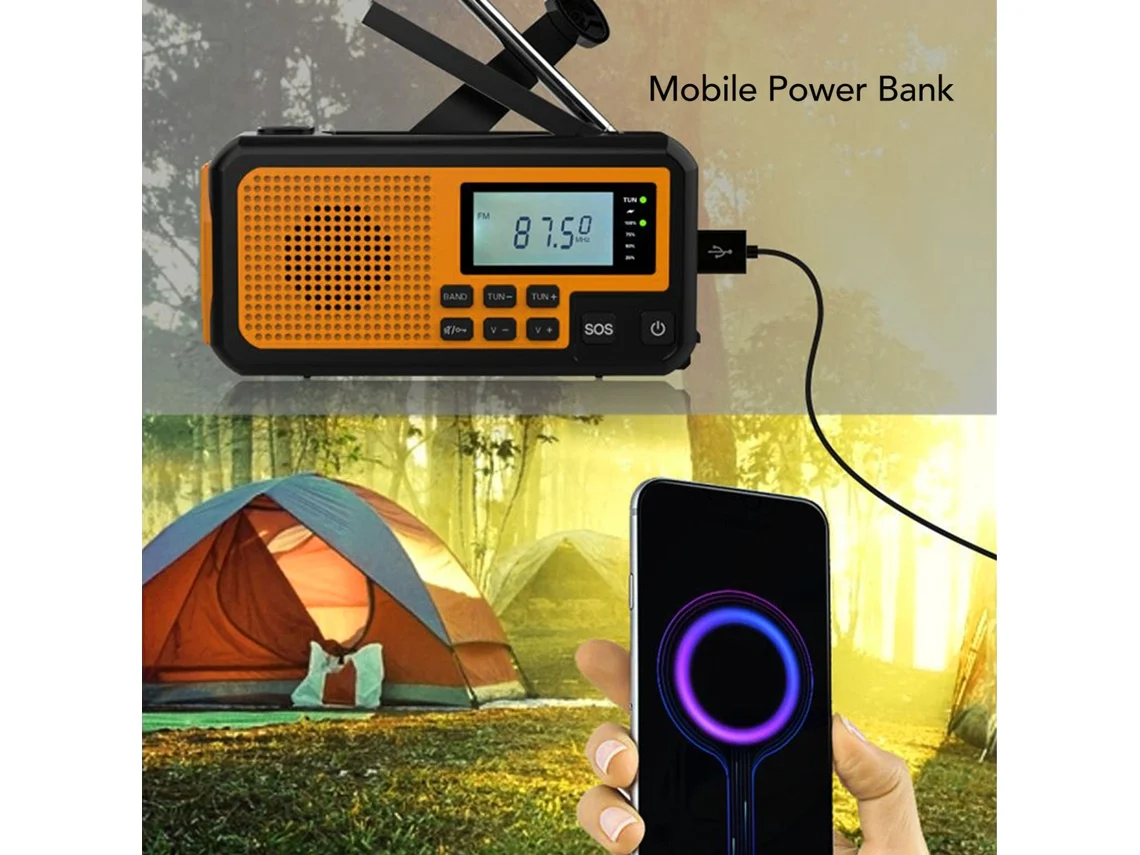 Radio De Emergencia Con Manivela, Carga Solar Por Usb, Alarma Sos, Linterna Led, Radio Para Acampar Al Aire Libre