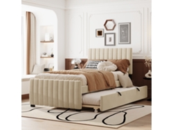 Cama Tapizada En Color Beige De 90x190 Cm Con Cama Nido.