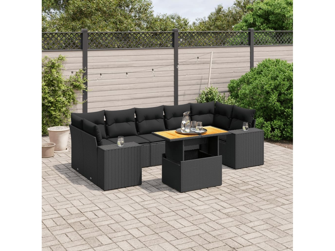 Conjunto de sofá de jardín de 8 piezas con cojines en mimbre sintético negro de DKD Home Decor