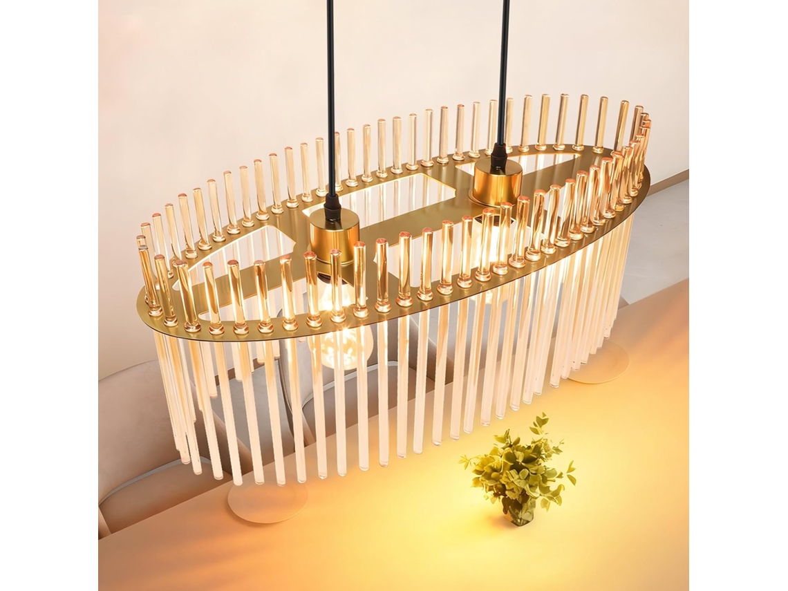 Zmh Lámpara Colgante E27 Cristal Dorado 2 Luces Para Cocina Salón (sin Bombilla)