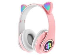 Auriculares inalámbricos Bluetooth con linterna, orejas de gato y micrófono - MDUG (rosa)