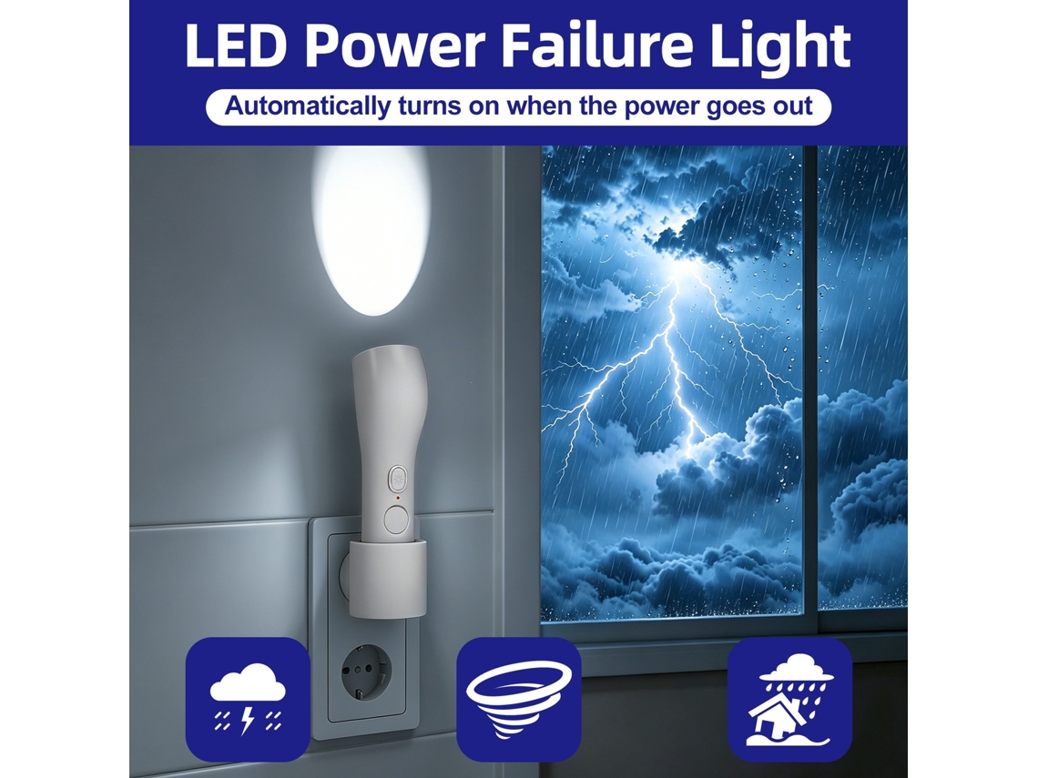 Linterna de emergencia 4 en 1, linterna LED recargable con enchufe, se enciende en caso de cortes de luz, para uso doméstico CZHHMART
