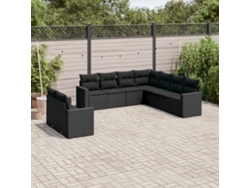 Conjunto de sofás de jardín de 9 piezas DKD Home Decor con cojines de mimbre negros