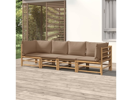 Conjunto 4 de muebles de jardín VIDAXL bambú y cojines gris taupe