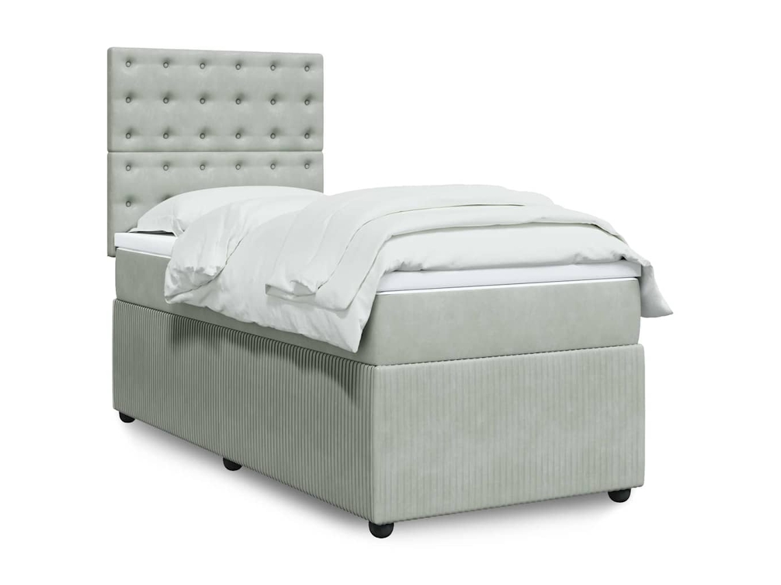 Cama Box Spring Con Colchón Terciopelo Gris Claro 100x200 Cm