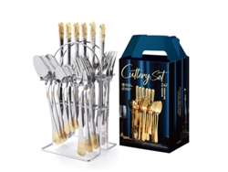 (juego De 24 Piezas - Baño De Oro Parcial) Juego De Vajilla Crown De 24 Piezas, Acero Inoxidable Parcialmente Bañado En Oro