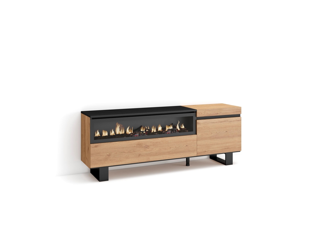 Mueble TV Televisión 150x57x35cm Para TV hasta 65 Chimenea eléctrica Diseño industrial Roble y negro