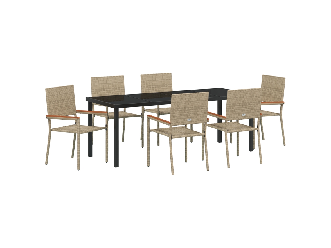 Conjunto de comedor Vidaxl de 7 piezas en ratán y poliéster beige