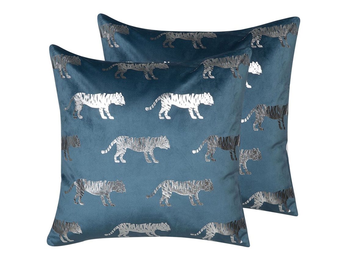 Conjunto de 2 cojines decorativos BELIANI Bluebell de Terciopelo Azul 45x45x12