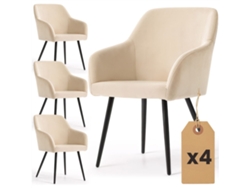 Juego De 4 Sillas En Terciopelo Liso Estelle Beige Patas Negras