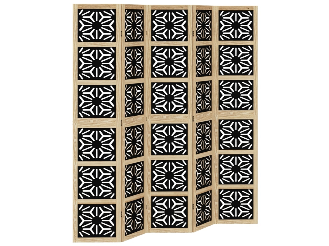 Mampara Separadora Mampara 5 Paneles Madera Paulownia Marrón Y Negro Dic031003 Décoshop2