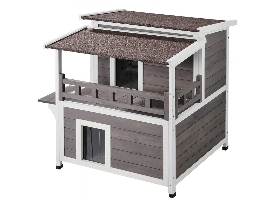 Casa para gatos de cedro para exterior con techo impermeable y persiana de PVC
