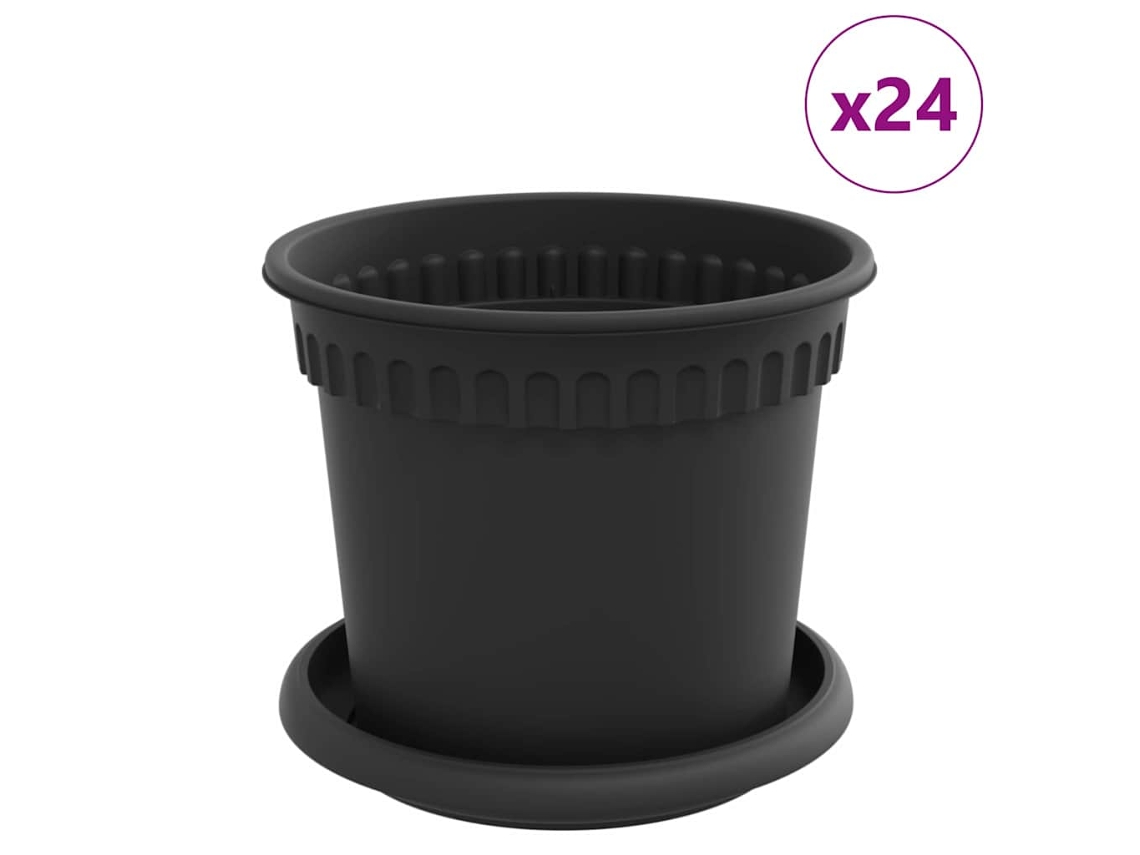 Macetas Vidaxl, 24 unidades, negras, Ø 15 x 12 cm, plástico.