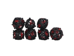 Set De 7 Dados Huecos De Cobre Metal Poliedricos Grabados Equilibrados Portátiles Para Juegos De Mesa Negro Rojo