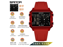 Reloj Electrónico Cuadrado Multifuncional Transparente Con Alarma Luminosa (rojo Transparente)