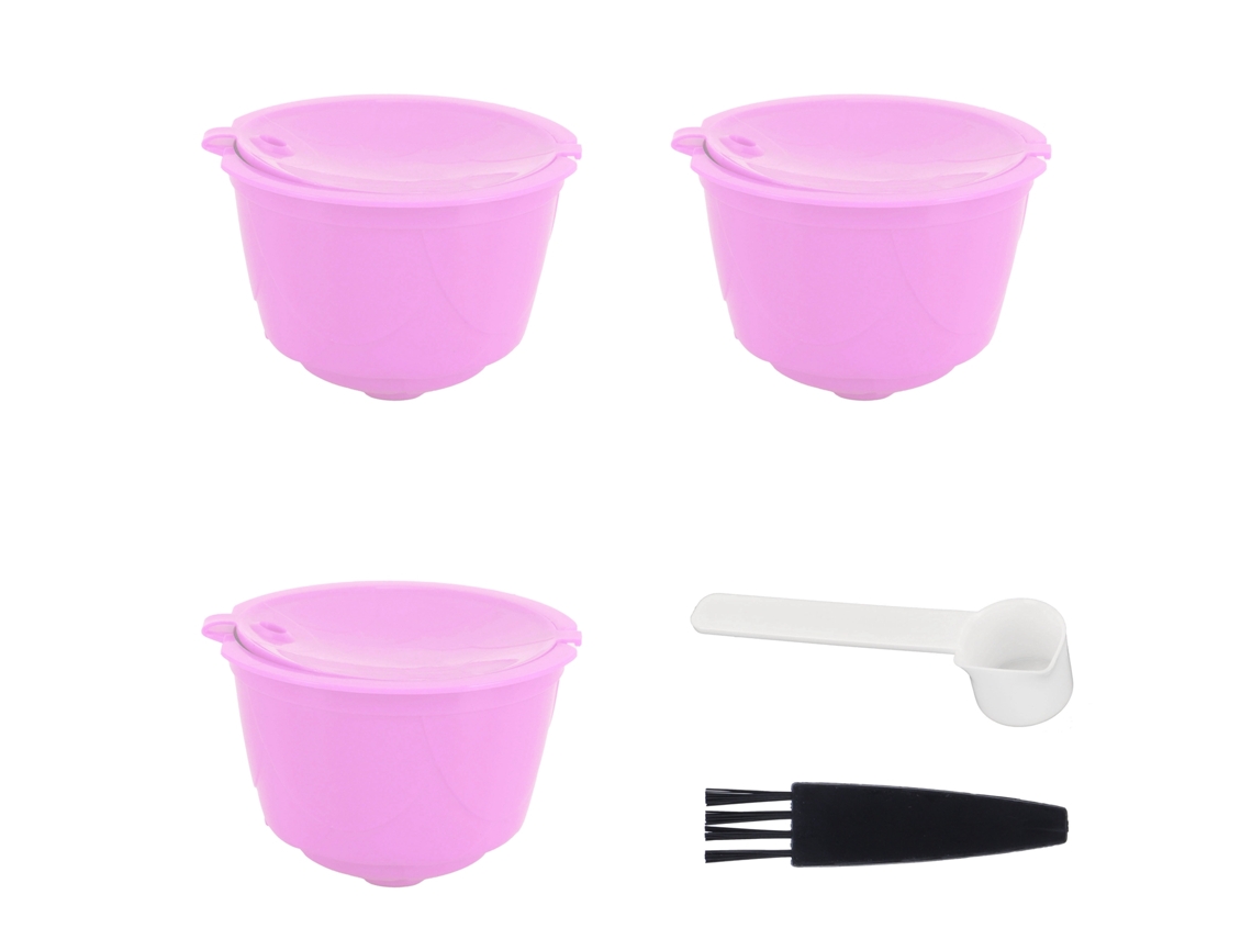 Juego de cápsulas reutilizables para cafetera Dolce Gusto, color morado, 3 cápsulas, 1 cuchara y 1 pincel.