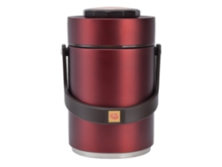 JILLIOPER Fiambrera Térmica Acero Inoxidable 304 2000ml Gran Capacidad 3 Niveles Vacío Transporte Alimentos Adulto Rojo