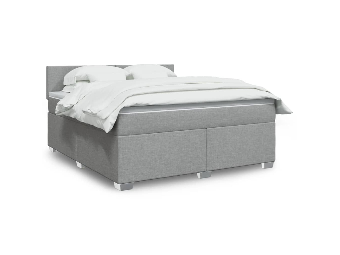 Cama Box Spring Con Colchón Tela Gris Claro 180x200 Cm
