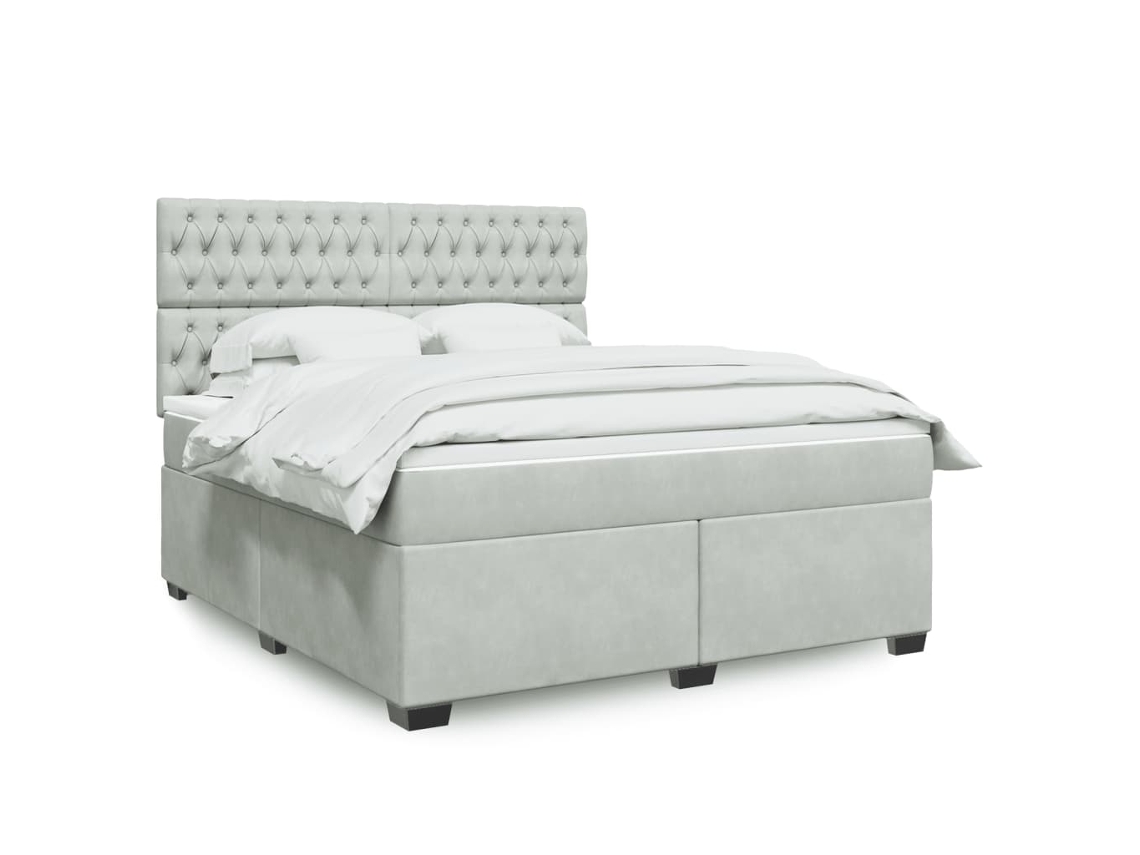 Cama Box Spring Con Colchón Terciopelo Gris Claro 180x200 Cm