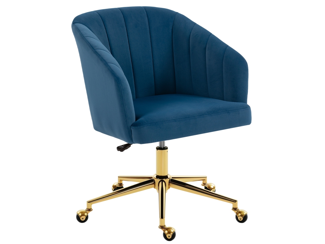 Silla De Oficina De Terciopelo Con Ruedas, Azul