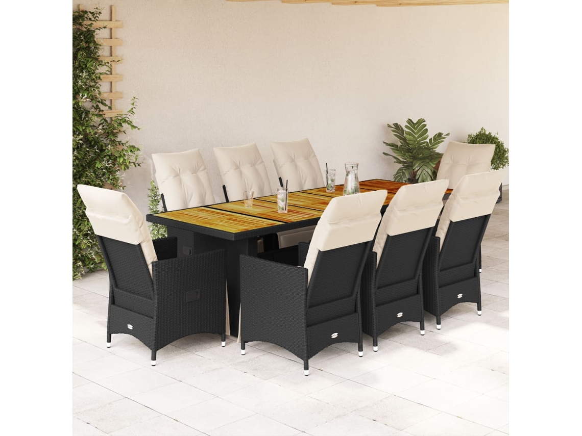 9 Pcs Conjunto De Bistro P/ Jardin C/ Almofadas Vime Pe Preto Dkd Home Decor