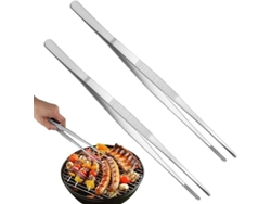 Pinzas De Acero Inoxidable Con Puntas Largas Dentadas, 30 Cm, 2 Unidades, Para Cocina Y Barbacoa.