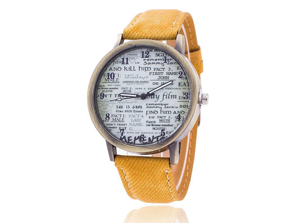 Reloj Casual Unisex De Piel Vaquera Con Movimiento De Cuarzo Y Esfera Analógica Amarilla.