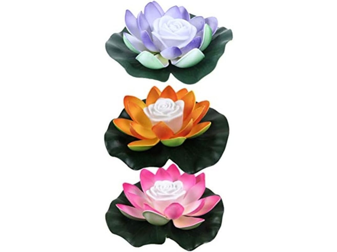 Lámpara Solar Led Con Forma De Loto De 18 Cm Para Jardín, Piscina, Estanque Y Uso Decorativo (paquete De 3).