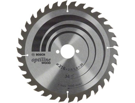 Disco de Sierra Circular BOSCH Optiline Madera 216X2.6/1.6X30 T34 para Sierras Bancada