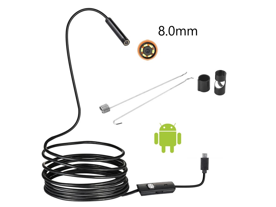 Cámara Endoscópica Usb Cámara De Inspección Tipo Serpiente De 8,0 Mm, Resistente Al Agua Ip67 Con 8 Luces Led Ajustables, Cable Duro De 5 M CHRUI