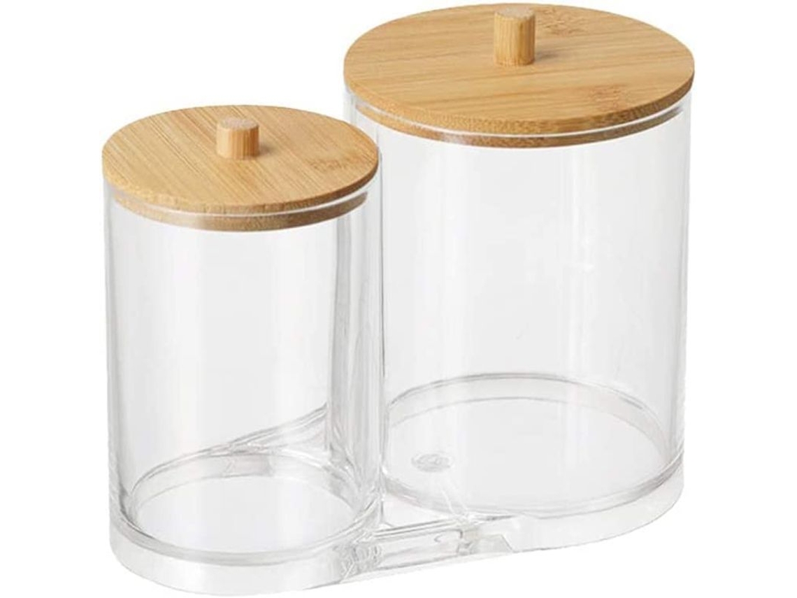 Soporte Para Bastoncillos De Algodón Con Tapa De Madera, Caja De Almacenamiento Transparente Para Baño Y Dormitorio, 15,9 X 9 X 13 Cm.