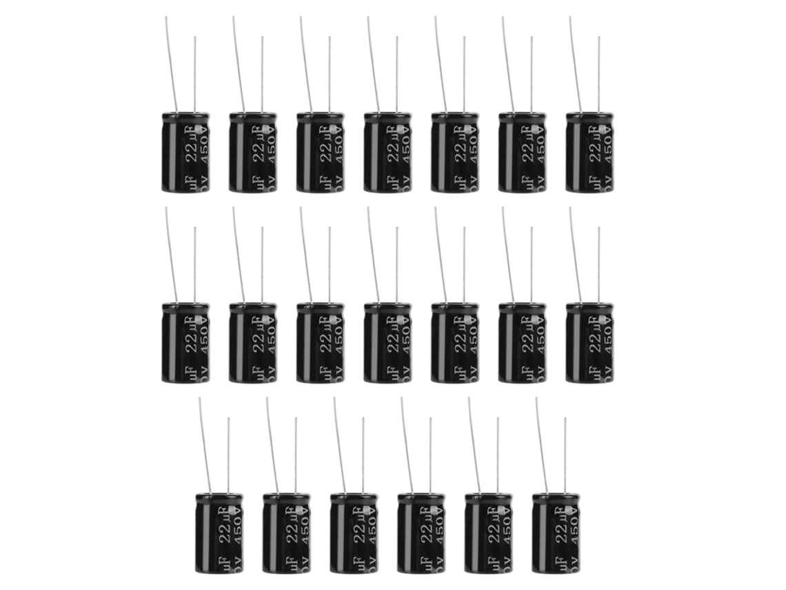 20 Condensadores Electrolíticos Axiales Polarizados De 450 V Y 22 Μf A 105 °c Para Amplificadores De Válvulas.