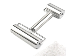 Rodillo H de acero inoxidable, antiadherente. Herramienta para repostería y masa de pizza, práctico y eficiente.
